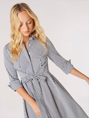 Apricot Blue Tie Front Stripe Cotton Shirt Dress - Image 4 of 9