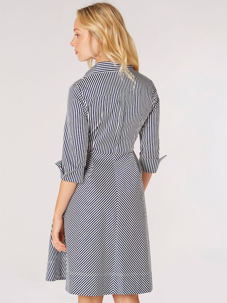 Apricot Blue Tie Front Stripe Cotton Shirt Dress - Image 5 of 5 Apricot Blue Tie Front Stripe Cotton Shirt Dress - Image 5 of 5