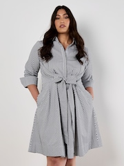 Apricot Blue Tie Front Stripe Cotton Shirt Dress - Image 6 of 9