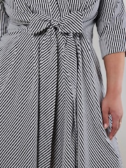 Apricot Blue Tie Front Stripe Cotton Shirt Dress - Image 9 of 9