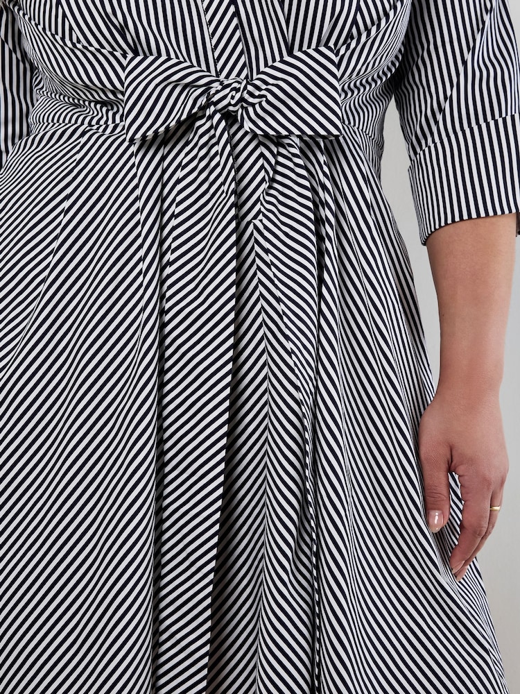 Apricot Blue Tie Front Stripe Cotton Shirt Dress - Image 9 of 9