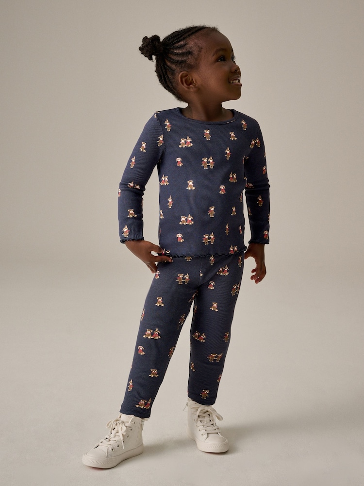 Navy Bunny Cotton Rich Long Sleeve Rib T-Shirt (3mths-7yrs) - Image 2 of 9
