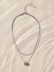 Silver Tone Stainless Steel 2 Row Necklace With Semi Precious Stone Detail - Image 5 of 8
