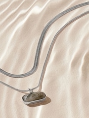 Silver Tone Stainless Steel 2 Row Necklace With Semi Precious Stone Detail - Image 7 of 8