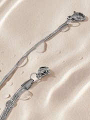 Silver Tone Stainless Steel 2 Row Necklace With Semi Precious Stone Detail - Image 8 of 8