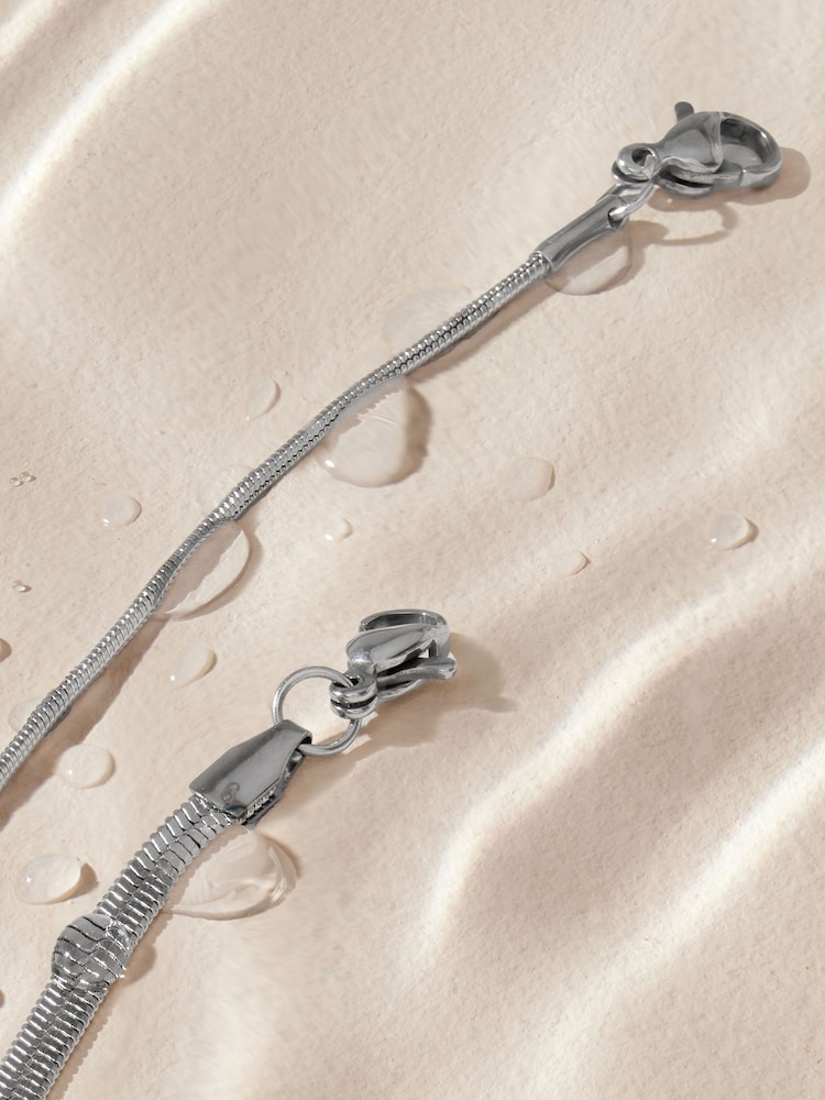 Silver Tone Stainless Steel 2 Row Necklace With Semi Precious Stone Detail - Image 8 of 8