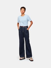 Whistles Blue 100% Cotton Rosa Double Trim T-Shirt - Image 1 of 5