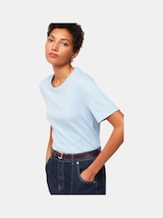 Whistles Blue 100% Cotton Rosa Double Trim T-Shirt - Image 4 of 5