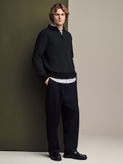 Black Relaxed Fit Chenille Texture Polo Shirt - Image 2 of 7