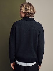 Black Relaxed Fit Chenille Texture Polo Shirt - Image 4 of 7