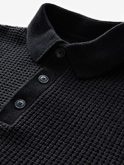 Black Relaxed Fit Chenille Texture Polo Shirt - Image 6 of 7