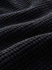 Black Relaxed Fit Chenille Texture Polo Shirt - Image 7 of 7