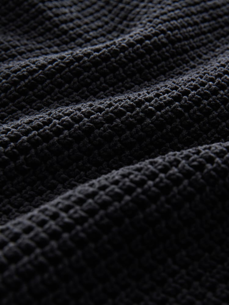 Black Relaxed Fit Chenille Texture Polo Shirt - Image 7 of 7