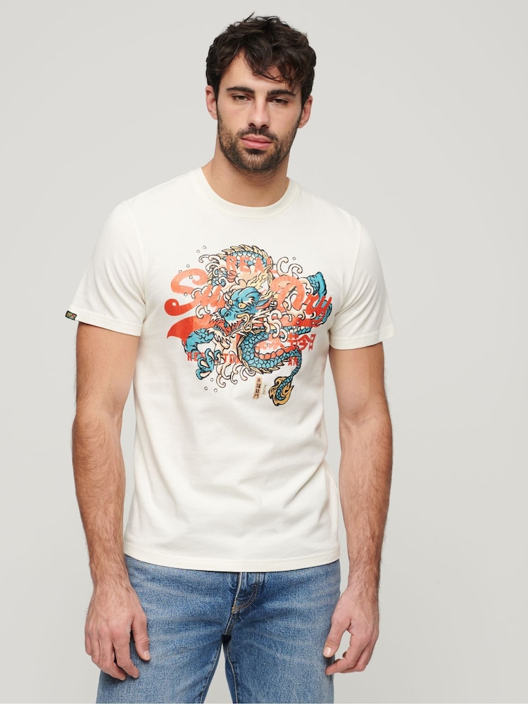 Superdry White 100% Cotton Tokyo Graphic T-Shirt - Image 1 of 3