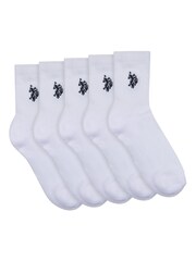 U.S. Polo Assn. White 100% Cotton Quarter Sports Socks 5 Pack - Image 1 of 2