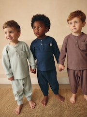 Navy/Camel Plain 3 Pack Relaxed Fit Pyjamas (9mths-12yrs) - Image 1 of 12