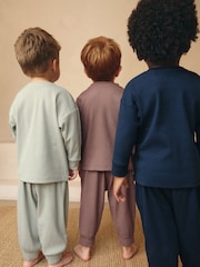 Navy/Camel Plain 3 Pack Relaxed Fit Pyjamas (9mths-12yrs) - Image 3 of 12