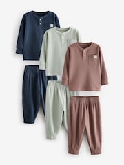 Navy/Camel Plain 3 Pack Relaxed Fit Pyjamas (9mths-12yrs) - Image 4 of 12