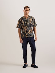 Ted Baker Blue Tapered Fit Holmer Single Pleat Trousers - Image 1 of 4