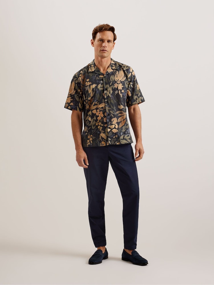 Ted Baker Blue Tapered Fit Holmer Single Pleat Trousers - Image 1 of 4