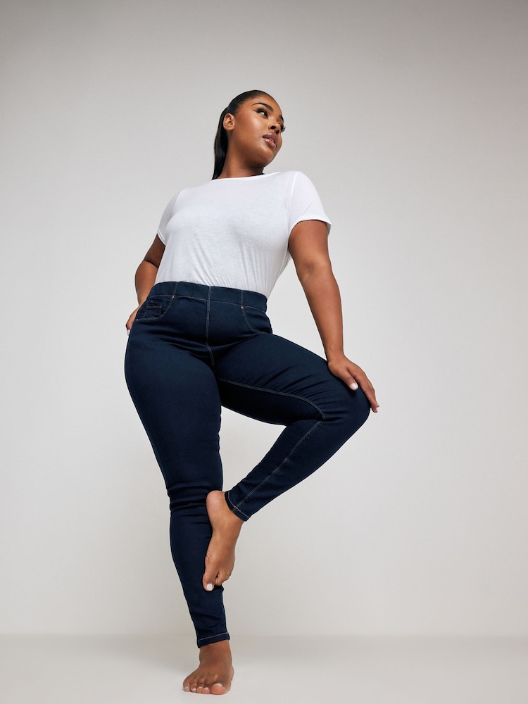 Yours Curve Blue Pull On Jenny Jeggings - Image 1 of 6