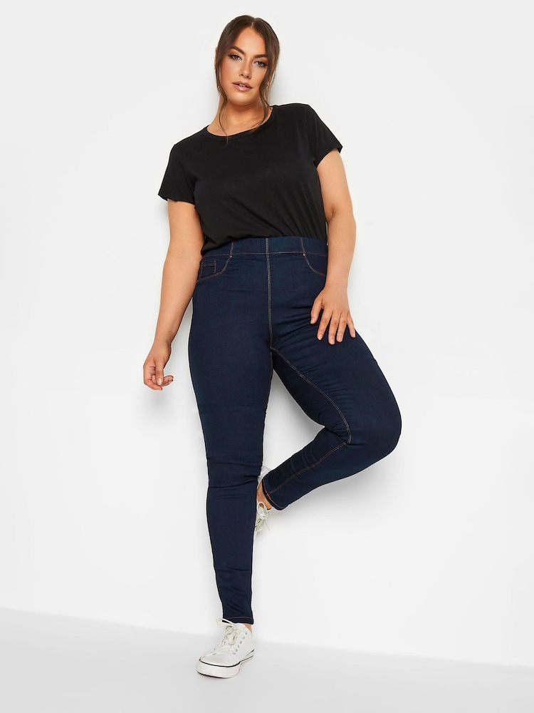 Yours Curve Blue Pull On Jenny Jeggings - Image 4 of 6