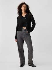 Schwarz - Gap gestrickte Strickjacke mit offenen Maschen - Bild 3 von 5