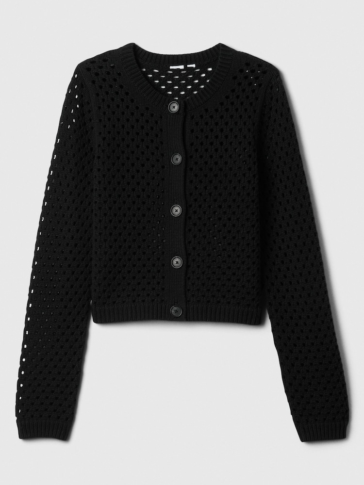 Schwarz - Gap gestrickte Strickjacke mit offenen Maschen - Bild 5 von 5