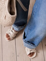Mint Velvet Cream Leather Woven Flat Sandals - Image 1 of 6