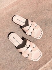 Mint Velvet Cream Leather Woven Flat Sandals - Image 2 of 6
