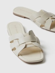 Mint Velvet Cream Leather Woven Flat Sandals - Image 4 of 6