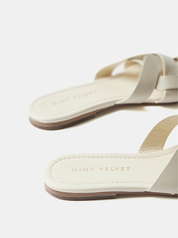 Mint Velvet Cream Leather Woven Flat Sandals - Image 6 of 6