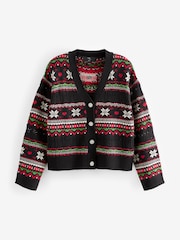 črna - božič vzorčast; z vzorcem Button Up Knitted pletena jopa - Slika 5 iz 6