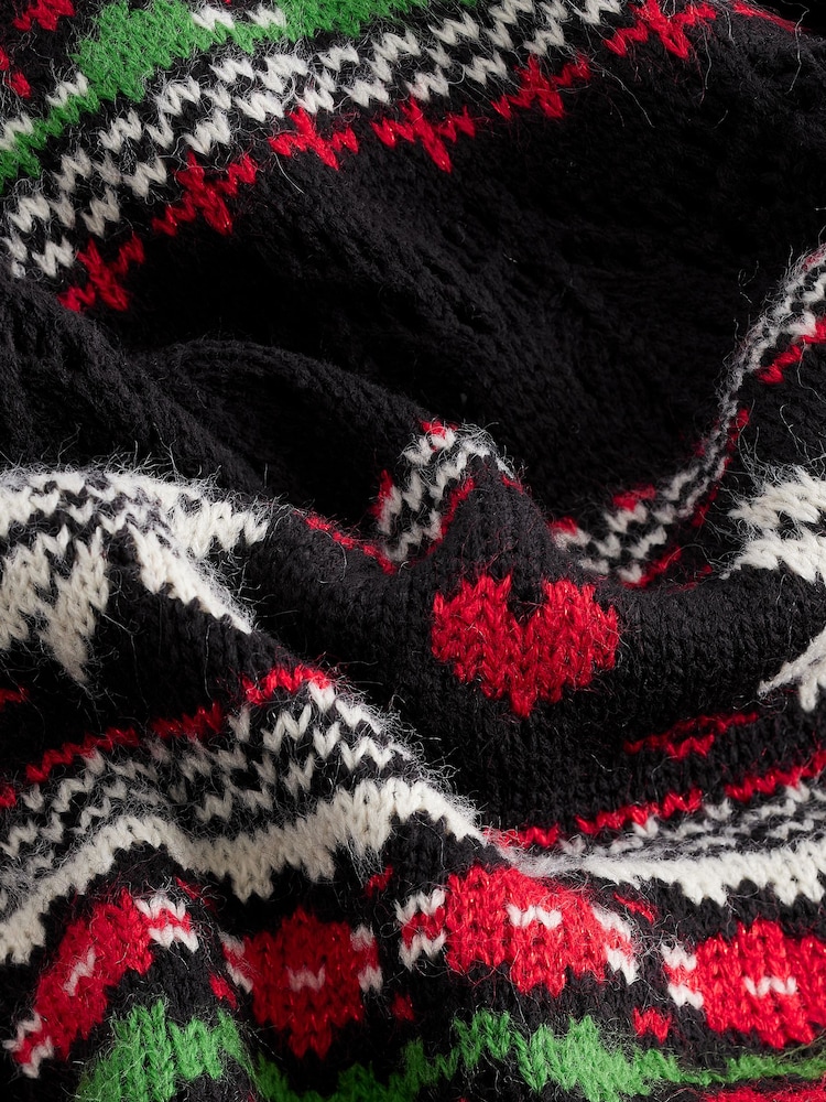 črna - božič vzorčast; z vzorcem Button Up Knitted pletena jopa - Slika 6 iz 6