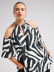 Schwarz - Yours Curve YOURS LONDON Top mit Kette und Blumenmuster und kalten Schultern - Bild 1 von 5