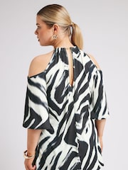 Schwarz - Yours Curve YOURS LONDON Top mit Kette und Blumenmuster und kalten Schultern - Bild 3 von 5