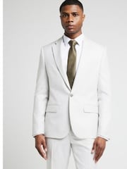 River Island Cream Ecru Dobbie Slim Fit Texture Suit Jacket - Image 1 of 6