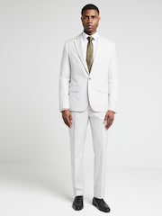 River Island Cream Ecru Dobbie Slim Fit Texture Suit Jacket - Image 3 of 6