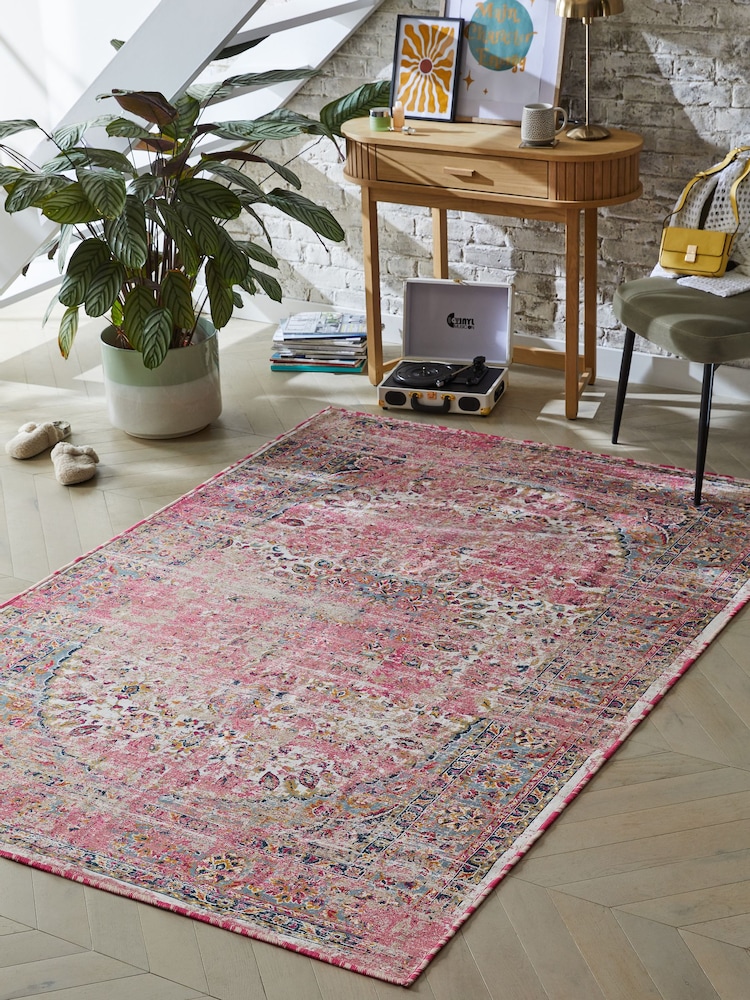 Fuchsia Pink Washable Emporium Oriental Rug - Image 1 of 7