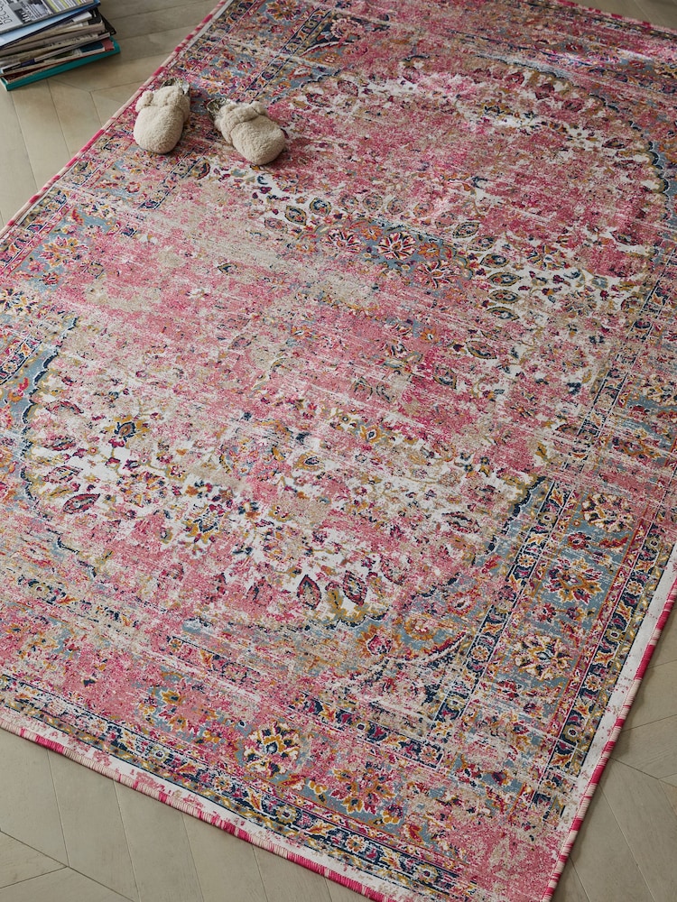 Fuchsia Pink Washable Emporium Oriental Rug - Image 2 of 7