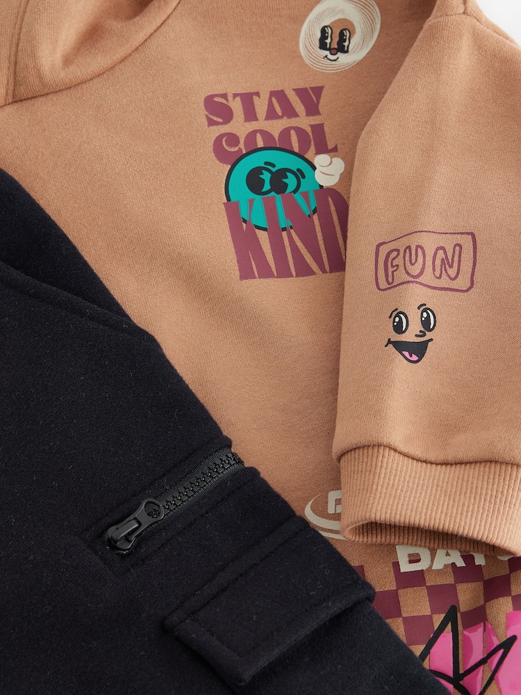 Buy Tan Brown Utility Hoodie and Joggers Set (3mths-7yrs) from