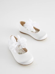 White Wide Fit (G) Mary Jane Bridesmaid Bow Occasion Shoes - Image 1 of 5