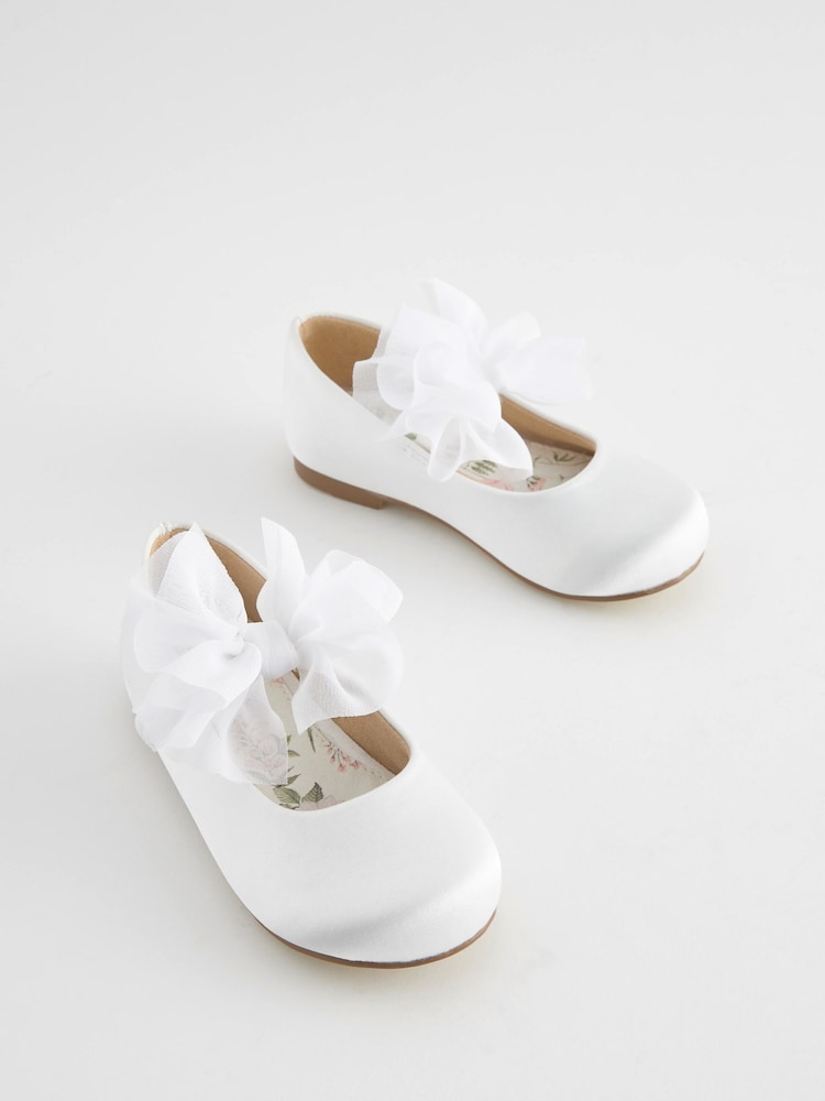 White Wide Fit (G) Mary Jane Bridesmaid Bow Occasion Shoes - Image 1 of 5