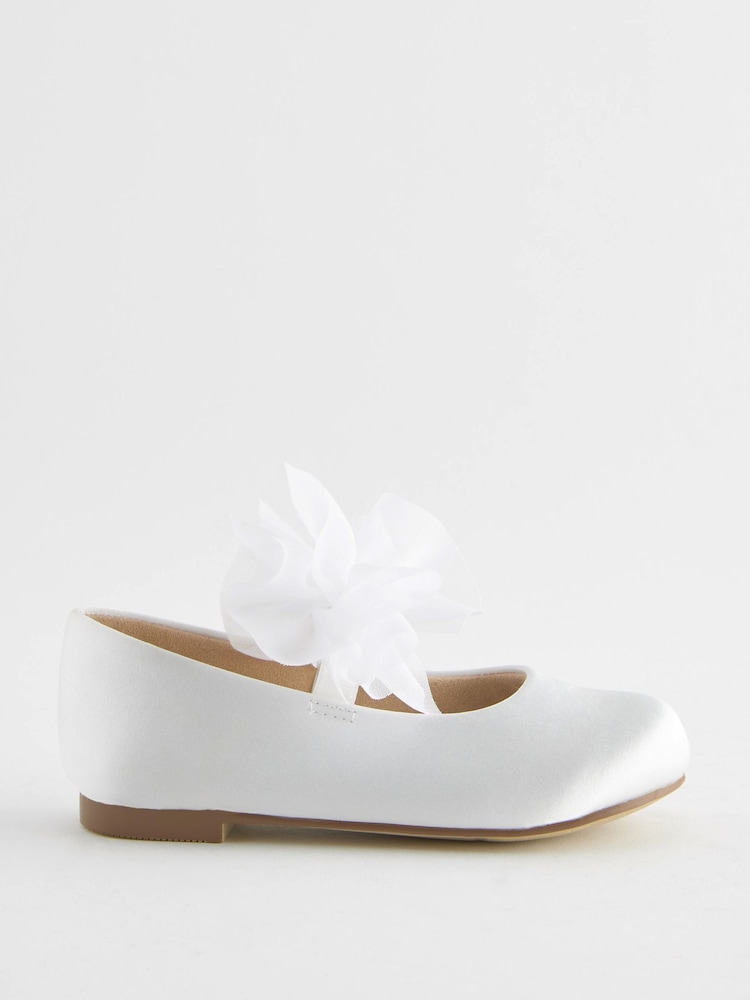 White Wide Fit (G) Mary Jane Bridesmaid Bow Occasion Shoes - Image 2 of 5