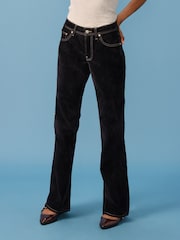 Navy Velvet Flocked Rigid Straight Leg Jeans - Image 5 of 12