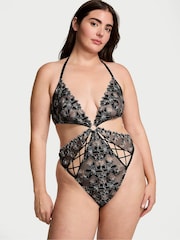 Victoria's Secret Black Ziggy Glam Embroidery Cutout Crotchless Bodysuit - Image 1 of 3