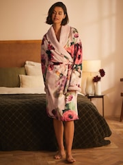 B by Ted Baker Teal Blue Faux Fur Lined Floral Robe - Image 1 of 8