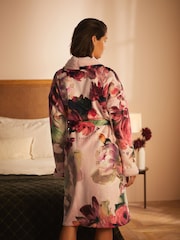 B by Ted Baker Teal Blue Faux Fur Lined Floral Robe - Image 3 of 8