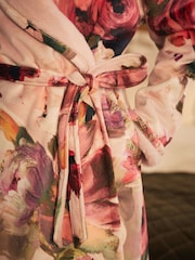 B by Ted Baker Teal Blue Faux Fur Lined Floral Robe - Image 5 of 8