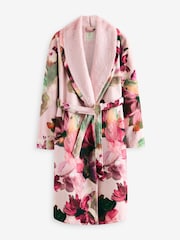 B by Ted Baker Teal Blue Faux Fur Lined Floral Robe - Image 6 of 8